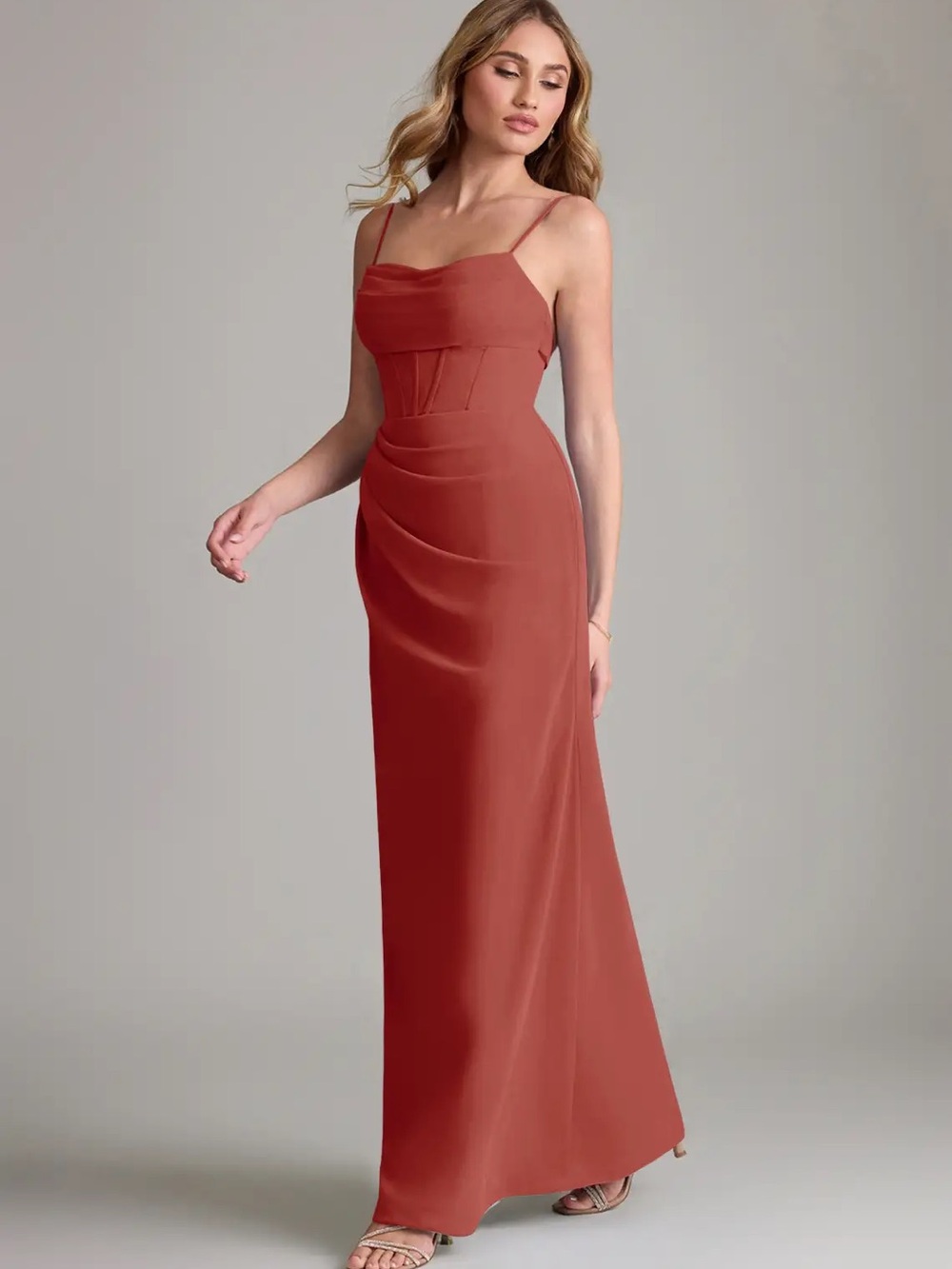 Azazie Rust Red Spaghetti-Strap Maxi Dress - Picture 3 of 11